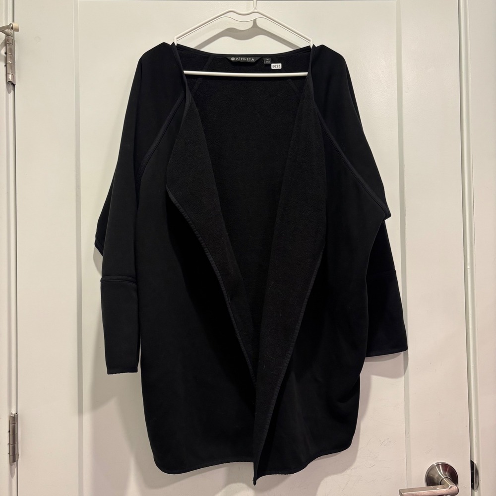 Athleta Womens Black Open Front Fleece Lined Cardigan Wrap Jacket Size M